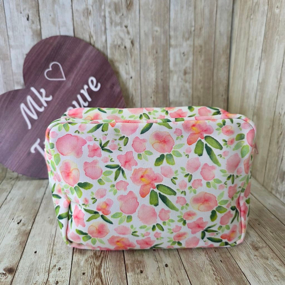 Women's Floral Print Small Cosmetic Bag - White/Pink - Picture 5 of 6